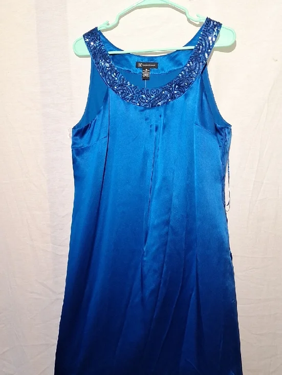 INC Blue Silk Beaded Scoop Neck Sleeveless Shift Style Midi Dress, Sz 12, NWT - Picture 4 of 13